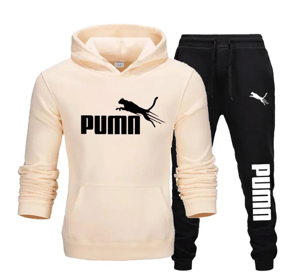 New autumn and winter men's pullover hoodie + pants 2-piece fashionable and trendy fitness jogging casual sportswear set