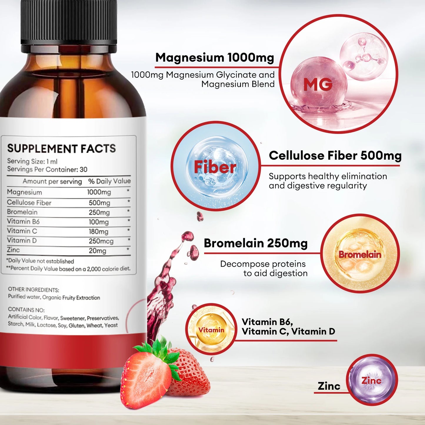 Magnesium Glycinate Liquid Drop, Sleep Support Vegan Non-GMO 30Ml