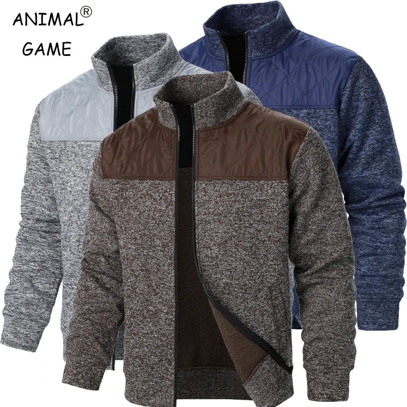 Men's Patchwork Sweatshirts Stand Collar Jacket Slim Fit Cardigan Streetwear Sportswear Casual Zip Up Coat Outdoor Tracksuit Men