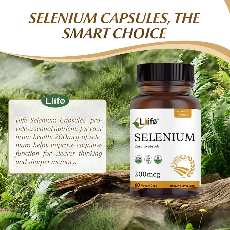 Liife Selenium 60 Caps - Antioxidant, Cell & Cognitive Support, Essential Trace Elements for Men & Women