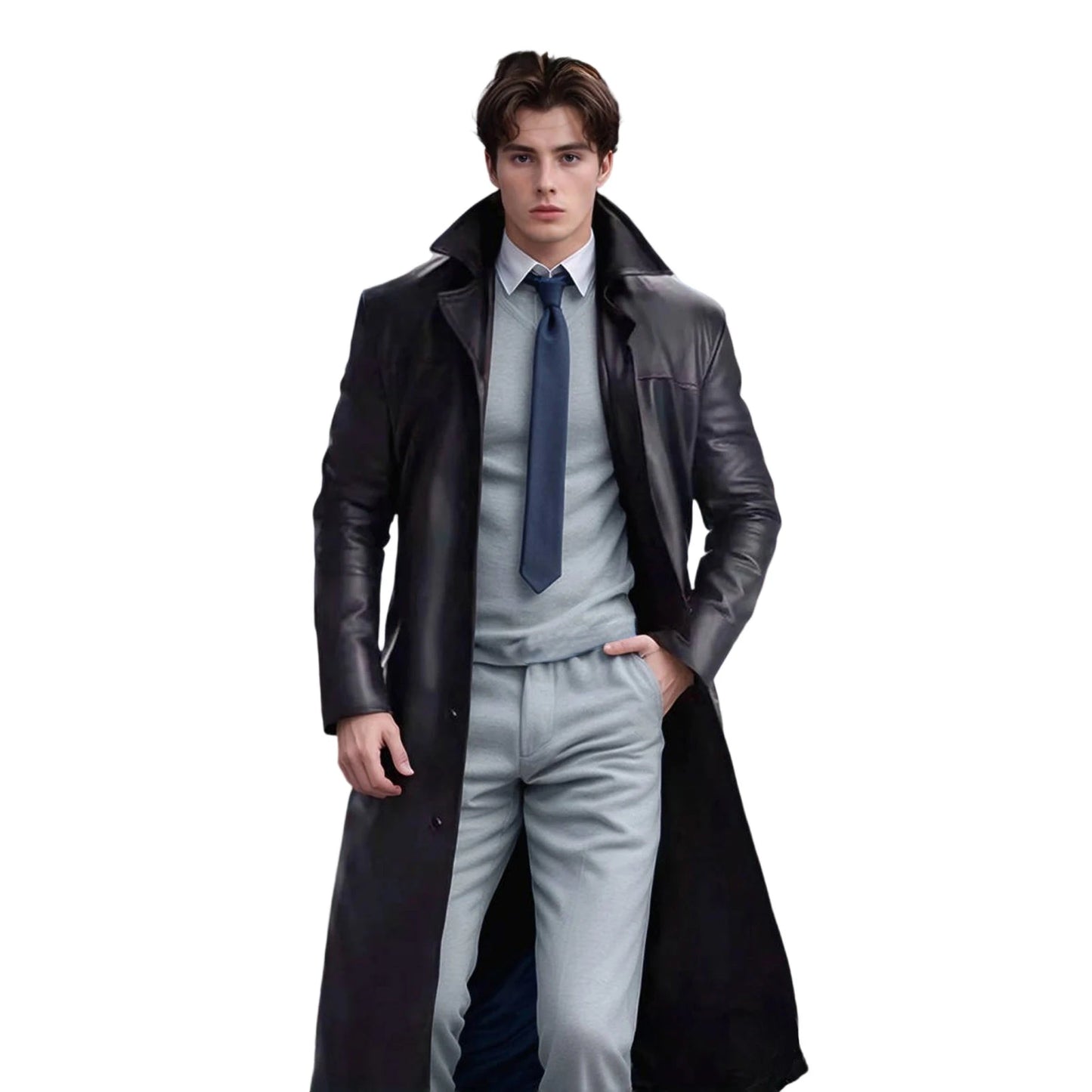 Men s Faux Leather Jacket Classic Lapel Collar Long Sleeve Button Closure Windproof Coat for Fall Winter Wardrobe