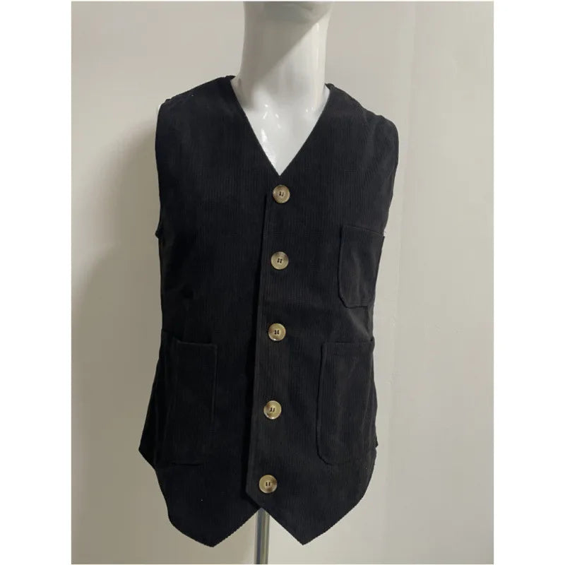 Blazer Men's Fashion Gentleman Business  Gentleman Corduroy Wedding Lapel Professional Casual Performance Host Vest