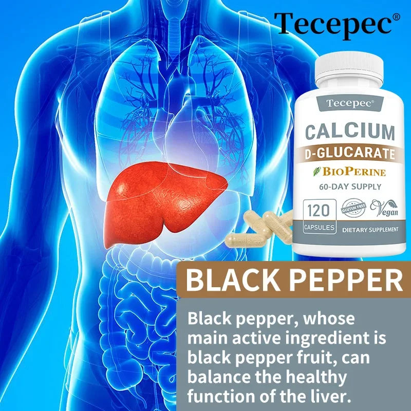 Calcium D-Gluconate Capsules - for Liver Detox & Cleansing, Fat Burning, Prostate, Metabolism, Antioxidant, Non-GMO