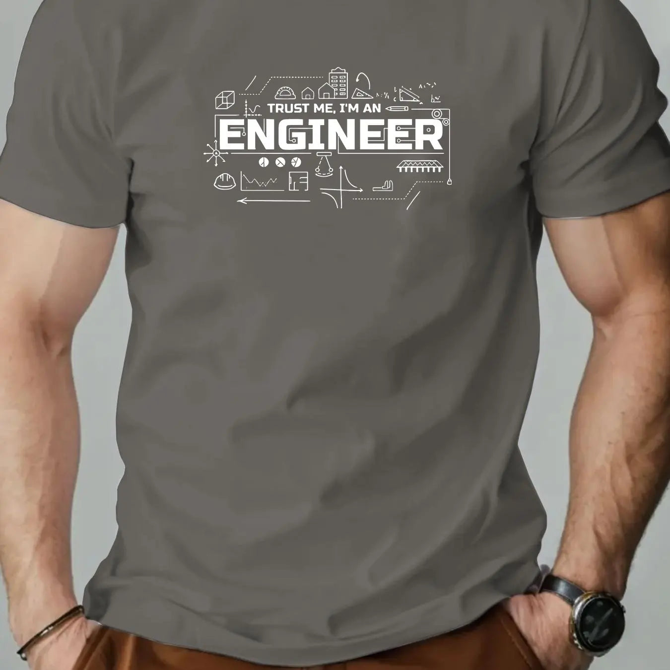 Men's summer 100% pure cotton fashionable casual sports loose fashion engineer pattern printed round neck short sleeved T-shirt