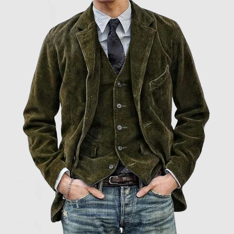 Blazer Men's Fashion Gentleman Business  Gentleman Corduroy Wedding Lapel Professional Casual Performance Host Vest