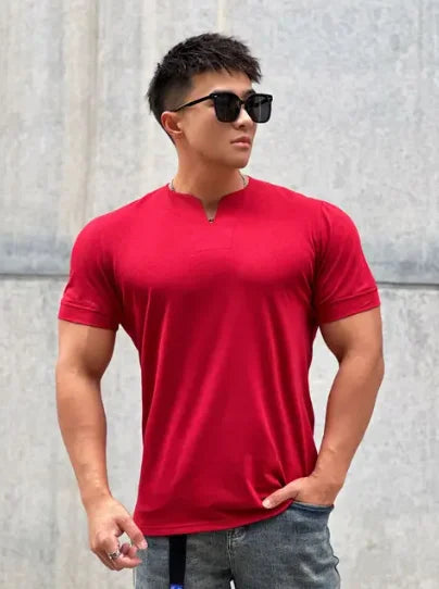 Mens Clothing New Fashion V neck Short Sleeve T Shirt Men Slim Fit T-shirt Men cotton Casual Summer Gym Fitness Tee shirt