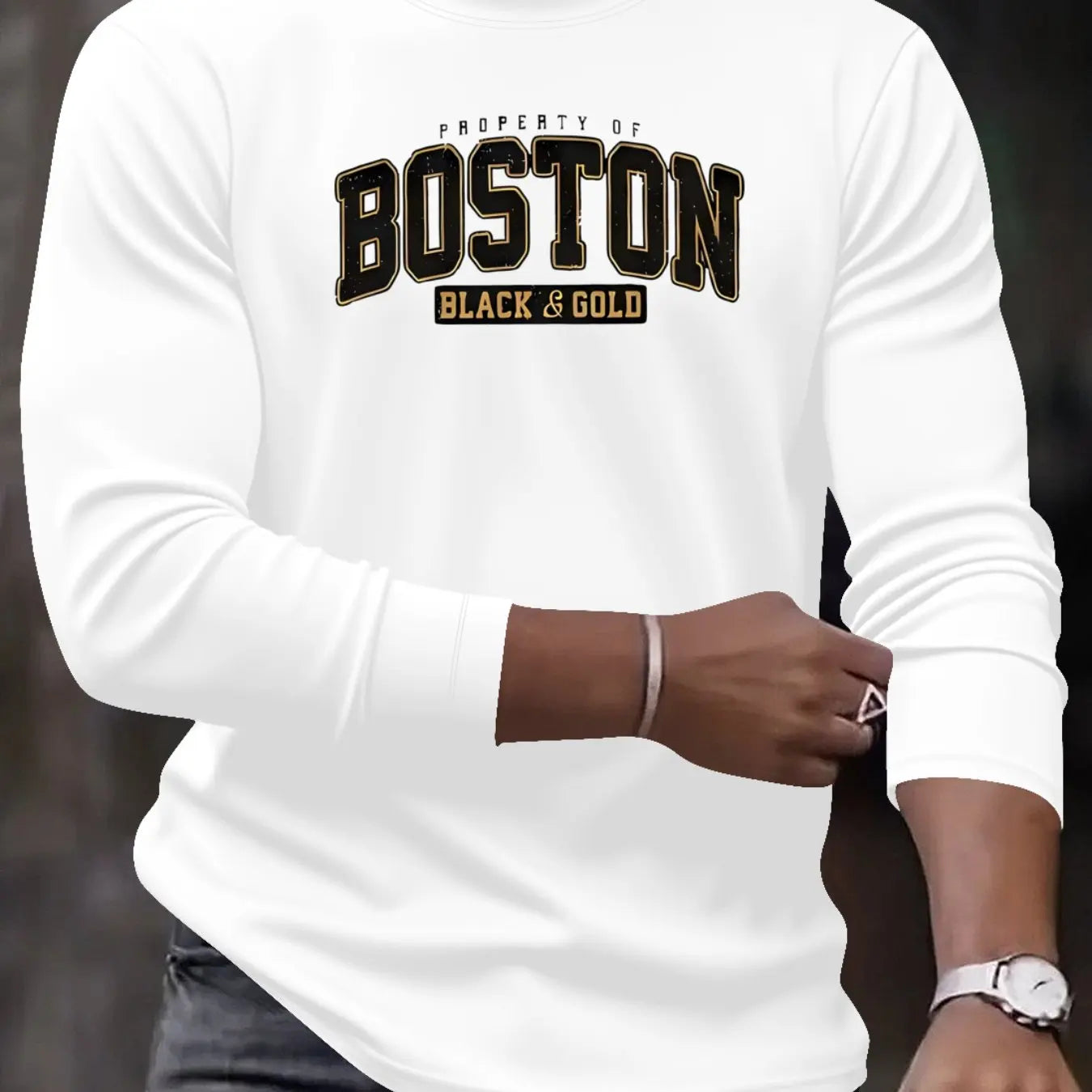 Men's 100% pure cotton loose and comfortable casual sports Los Angeles letter pattern printed round neck long sleeved T-shirt