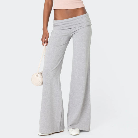 Casual Wide Leg Sweatpants for Women Fold Over Low Rise Flare Yoga Lounge Pants Back to School Clothes for Teen Girls Outfits