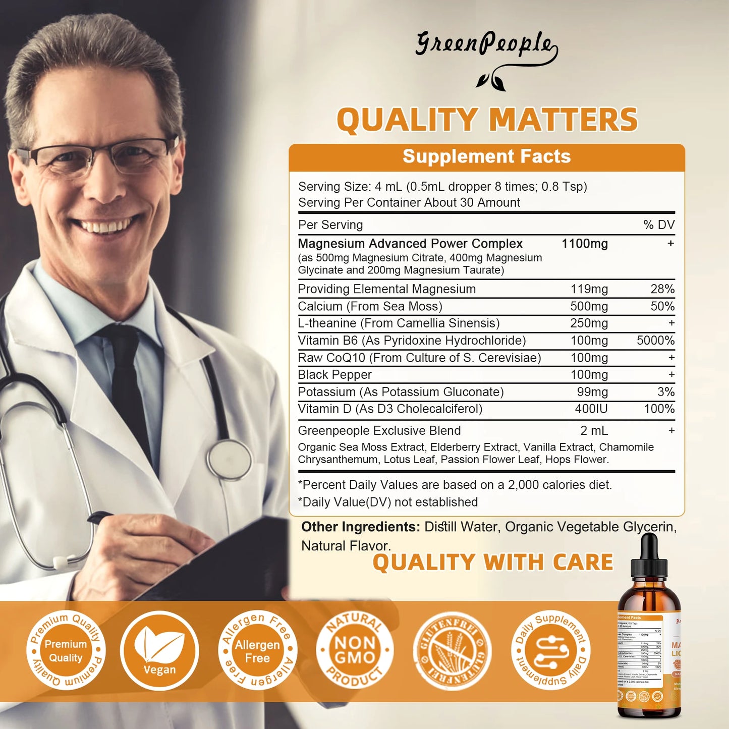 Magnesium Glycinate Liquid Drop Triple Magnesium Supplement with Magnesium Glycinate & Citrate for Calm Mood,Muscle & Sleep