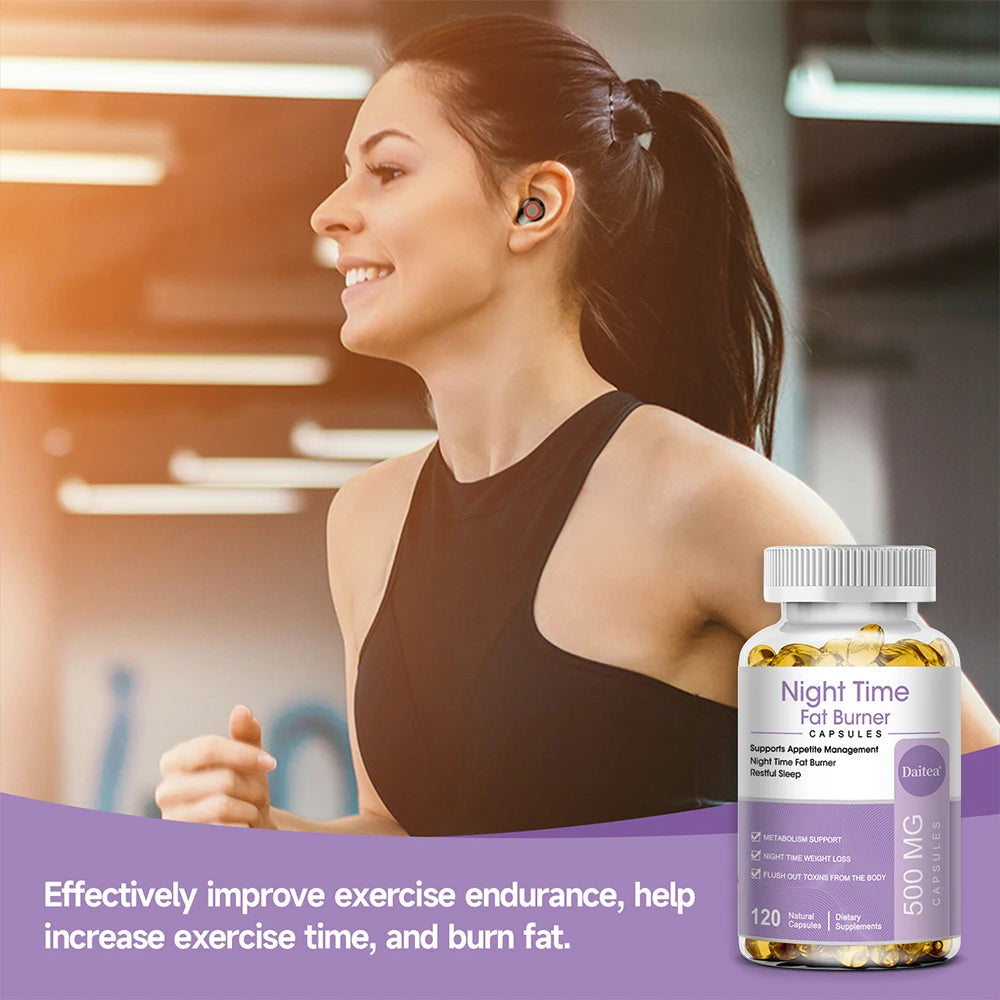 Daitea Night Time Fat Burner 500MG, for Men and Women, Weight Management, Healthy Sleep, Boost Metabolism, 120 Capsules