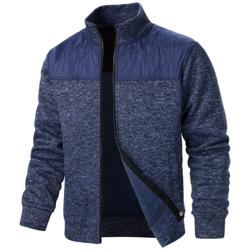 Men's Patchwork Sweatshirts Stand Collar Jacket Slim Fit Cardigan Streetwear Sportswear Casual Zip Up Coat Outdoor Tracksuit Men