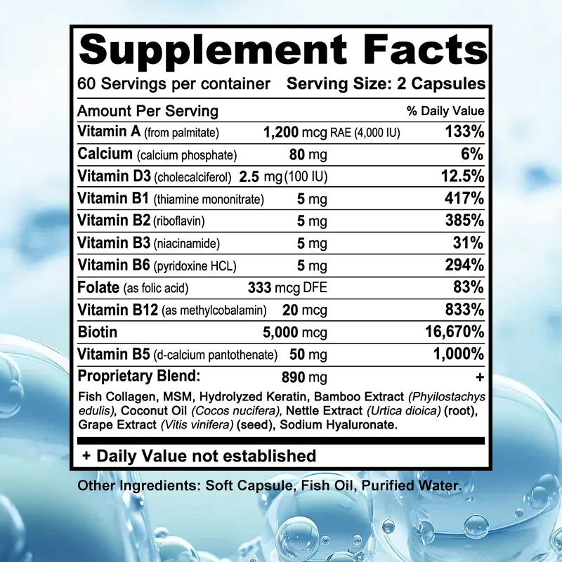 Biotin + Collagen + Keratin Supplement for Men and Women - Promotes Healthy Hair, Skin, Nails - Non-GMO