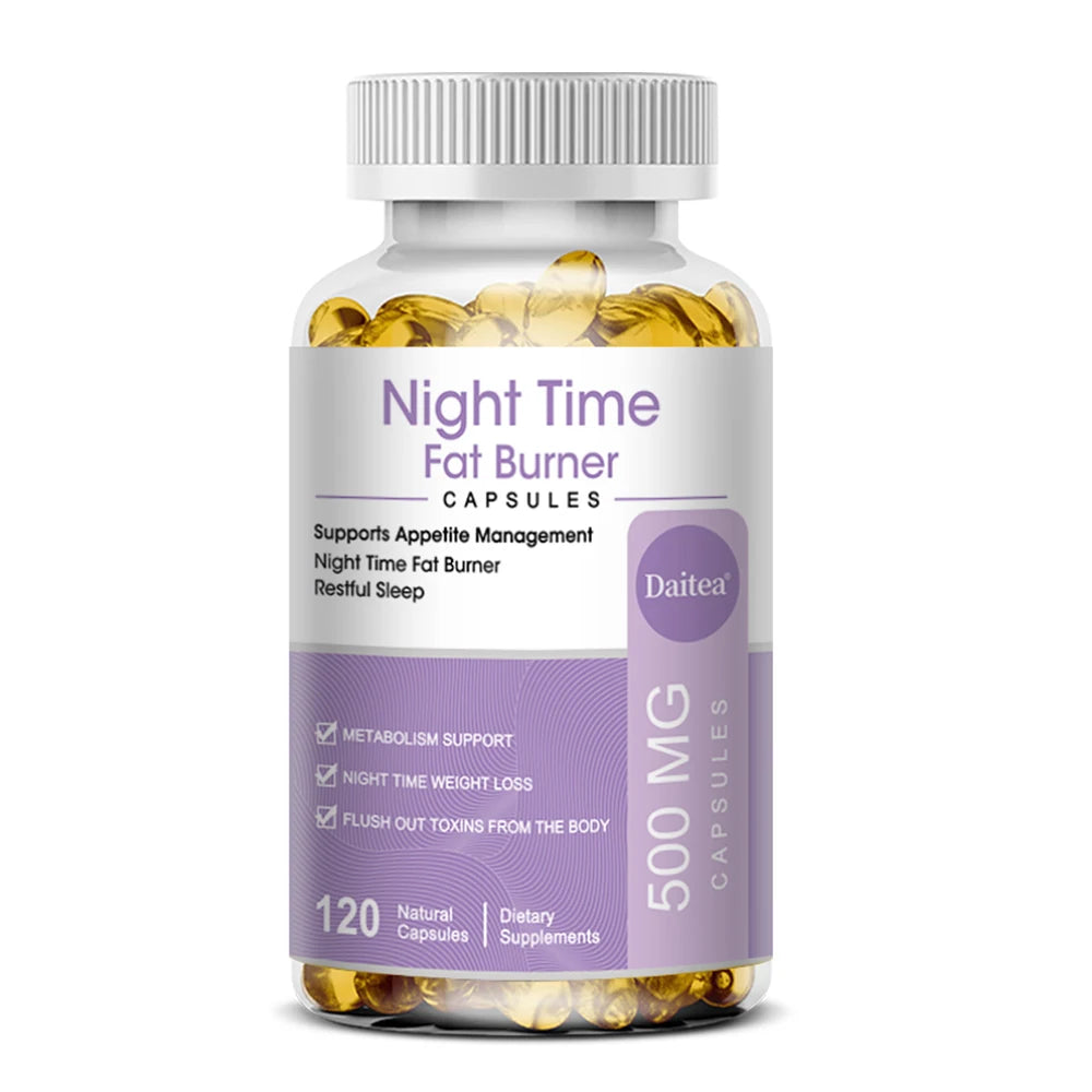 Daitea Night Time Fat Burner 500MG, for Men and Women, Weight Management, Healthy Sleep, Boost Metabolism, 120 Capsules