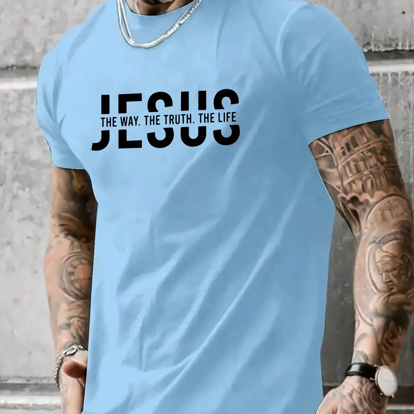 Summer men's 100% pure cotton casual loose fit Jesus Way truth life letter printed round neck short sleeved T-shirt top