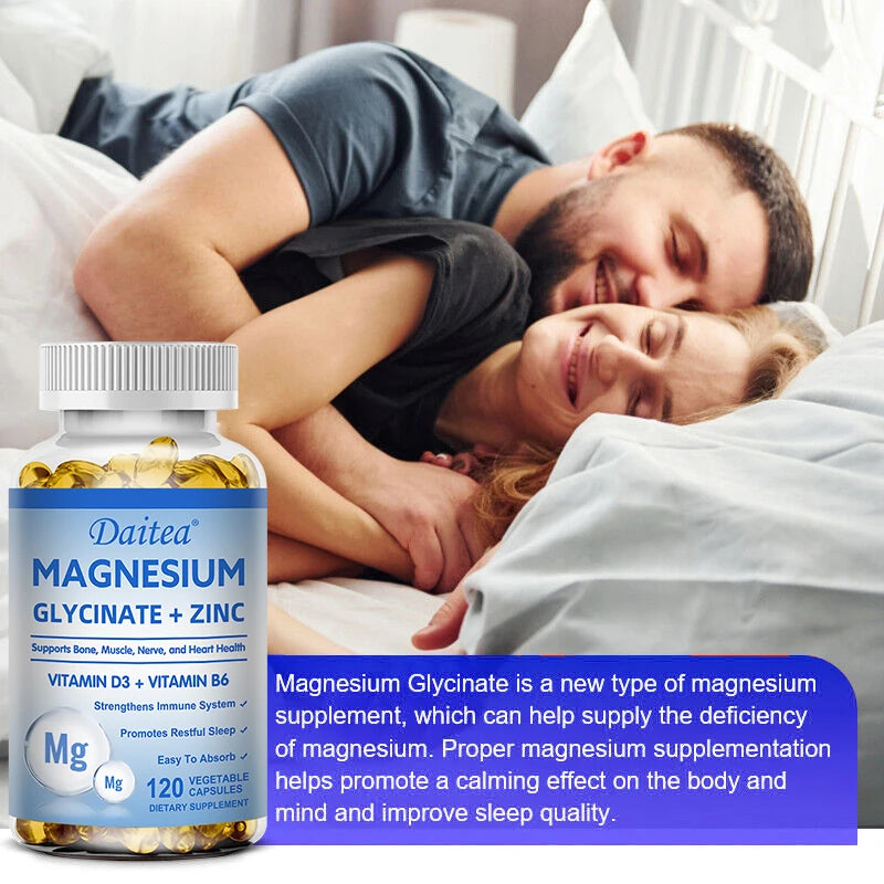 Magnesium + Zinc with Vitamin D3 and Vitamin B6 - Promotes Healthy Bones and Teeth, Heart, Nerve and Muscle Function, Non-GMO