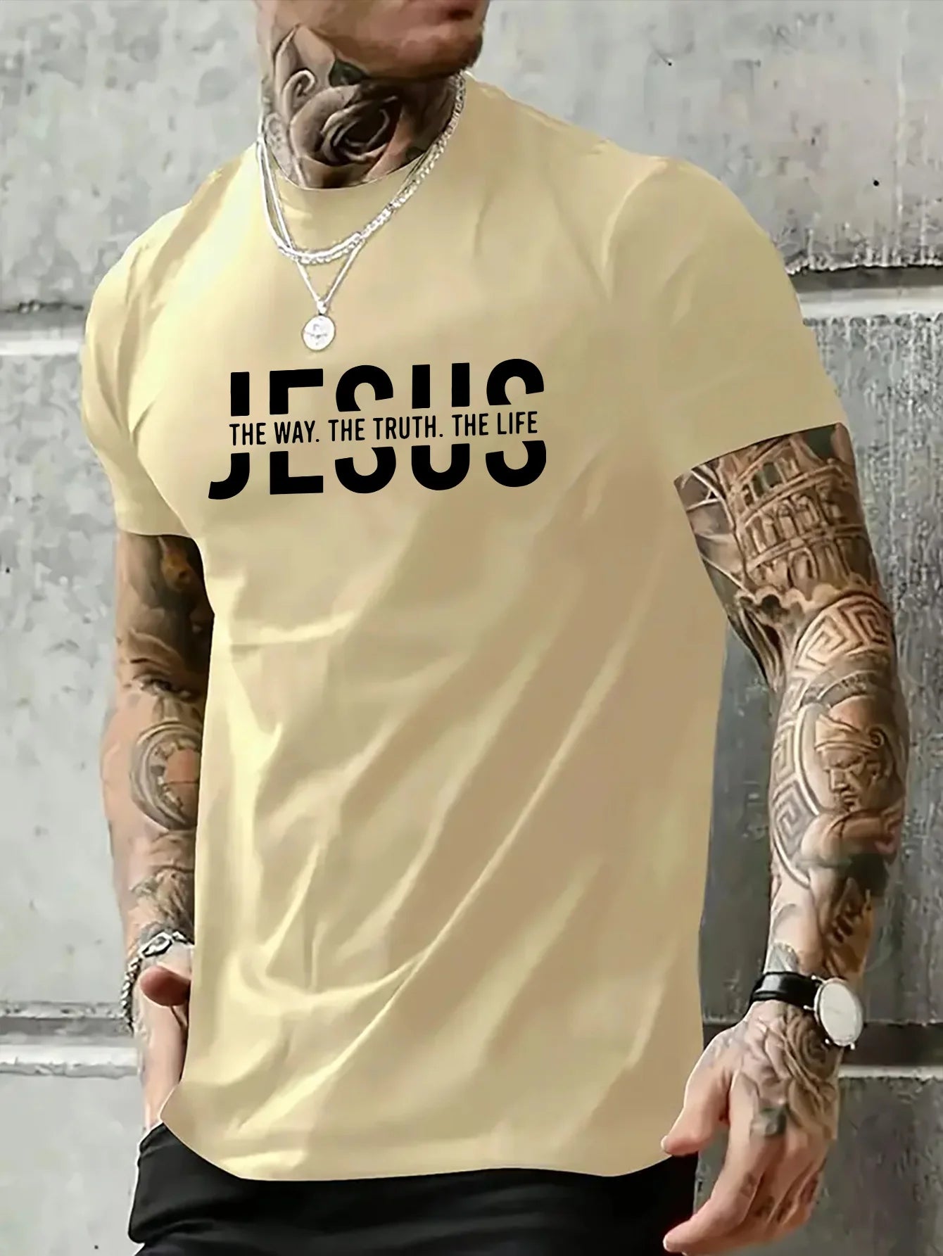 Summer men's 100% pure cotton casual loose fit Jesus Way truth life letter printed round neck short sleeved T-shirt top