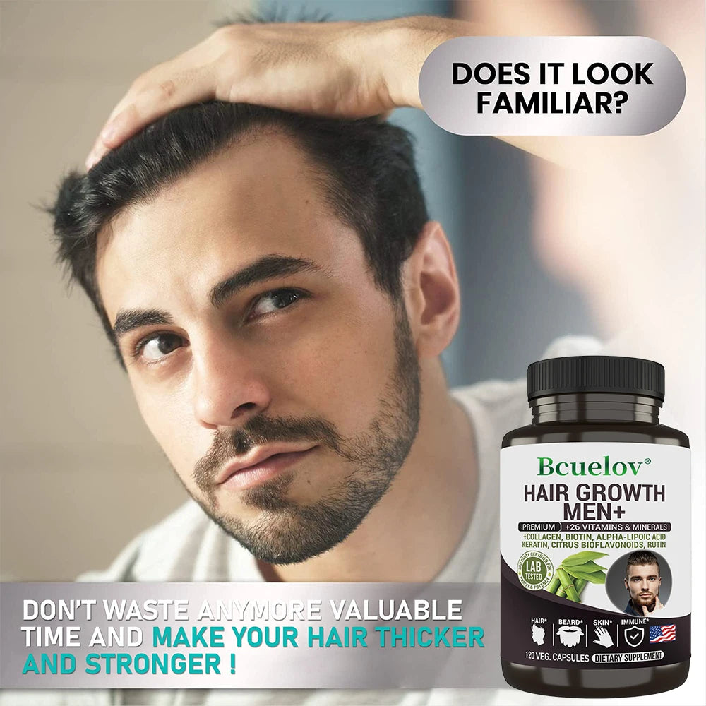 Men's Hair Care Supplement - 26 Mineral Vitamins - Healthy Hair, Beard, Skin, Nails - 120 Capsules