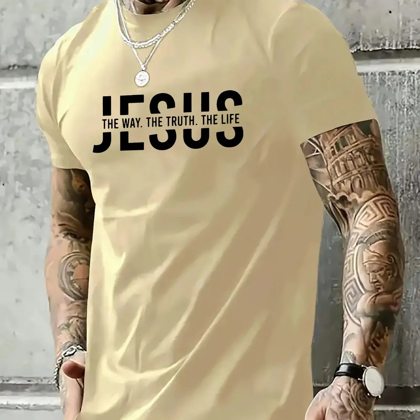 Summer men's 100% pure cotton casual loose fit Jesus Way truth life letter printed round neck short sleeved T-shirt top