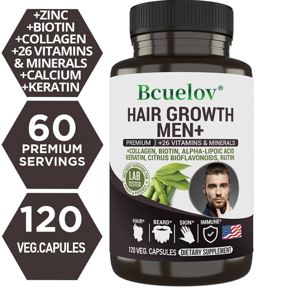 Men's Hair Care Supplement - 26 Mineral Vitamins - Healthy Hair, Beard, Skin, Nails - 120 Capsules