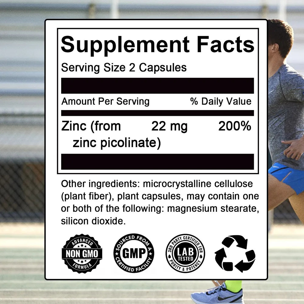Zinc Picolinate Capsules 22mg - Immune Health, Antioxidant, High Absorption Zinc Supplement - High Potency, Non-GMO