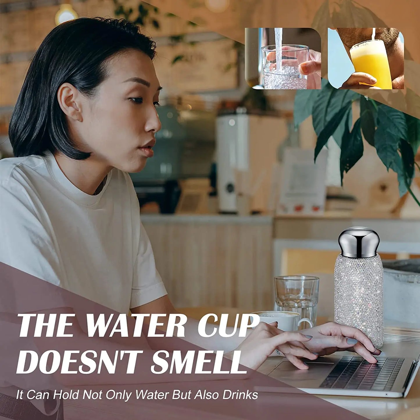 Rhinestone Water Bottle 260ML Diamond Insulated cups Luxurious Stainless Steel Thermos Mug Leak-Proof Water Cup for Coffee