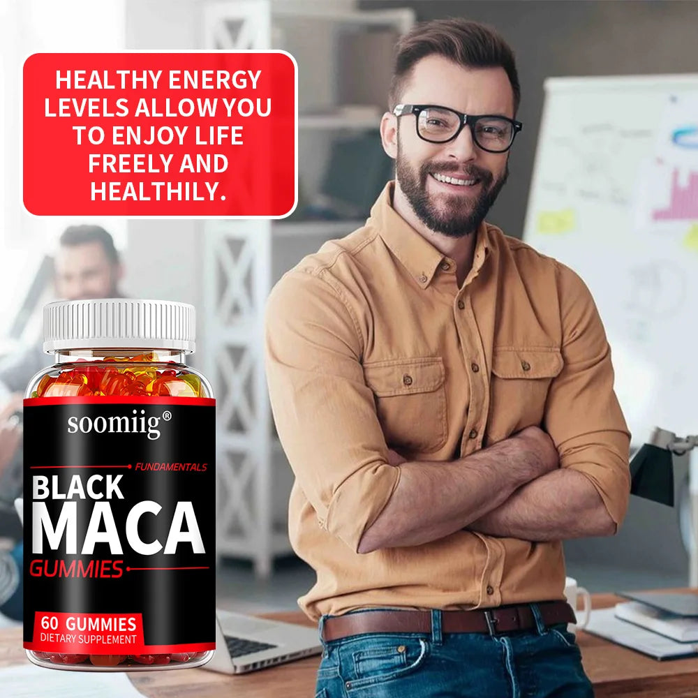 Black Maca Extract Gummies, Balance Energy and Reproductive Health, Enhance Endurance, Workout Supplement