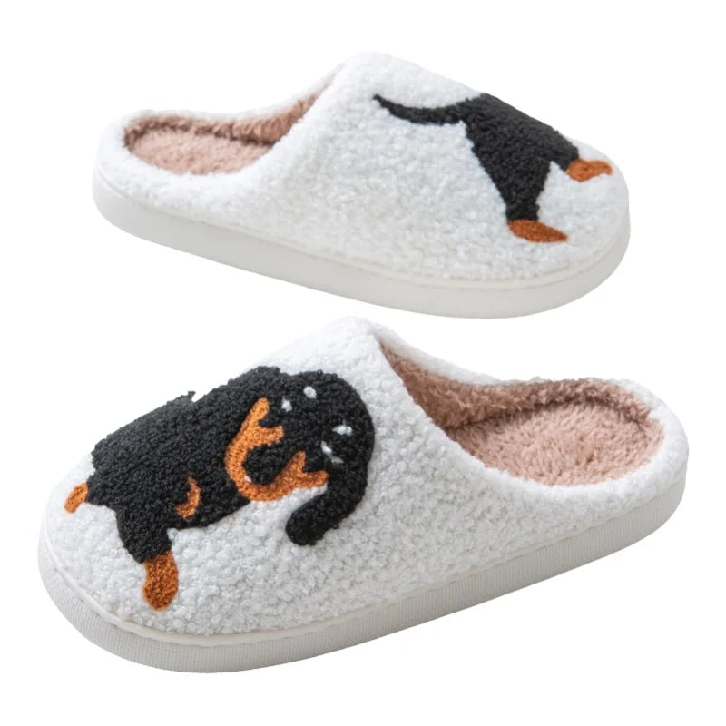 Cartoon Cute Cat Dachshund Dog Women Slippers Indoor Warm Comfort Lightweight Bedroom Concise Winter Cotton Shoes Men Slides