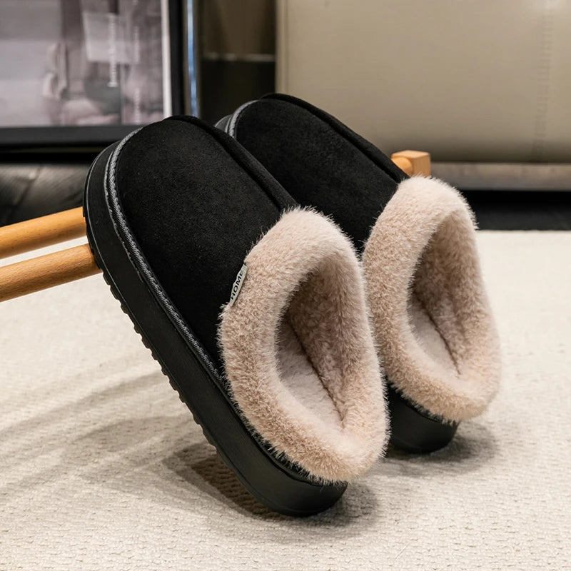 New Fluffy Men's Slippers Winter with Thick Sole for Indoor Anti-Slip and Warmth at Home with Fur Lining for Couples
