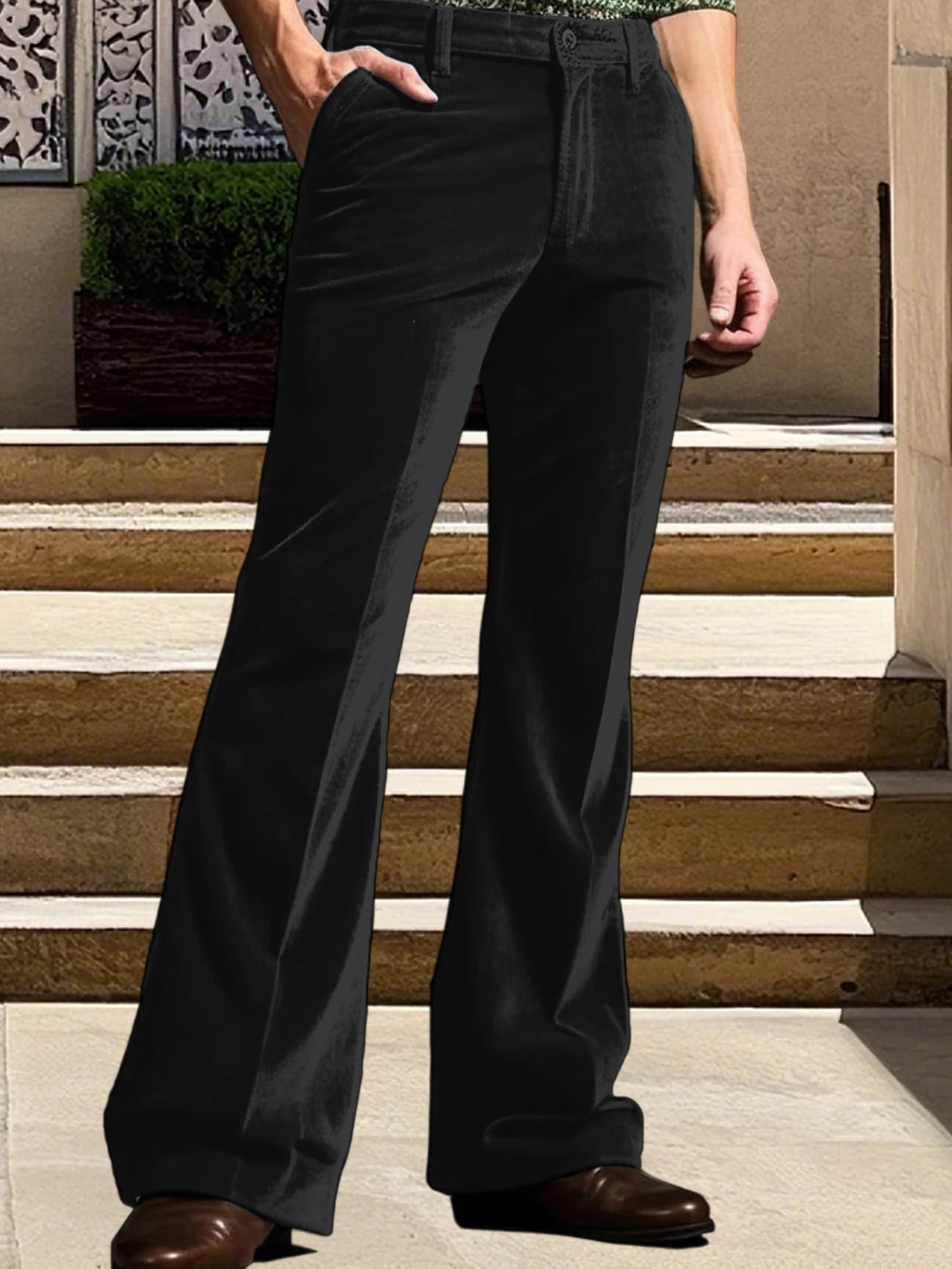 Men s Classic Fit Flared Dress Pants Elegant Solid Color Bell Bottom Trousers for Work Events Wedding Ceremony and Casual Wear