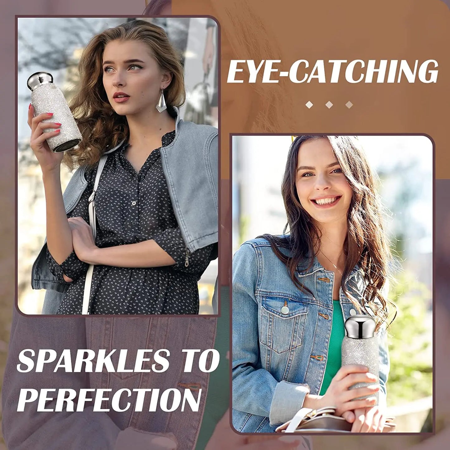 Rhinestone Water Bottle 260ML Diamond Insulated cups Luxurious Stainless Steel Thermos Mug Leak-Proof Water Cup for Coffee