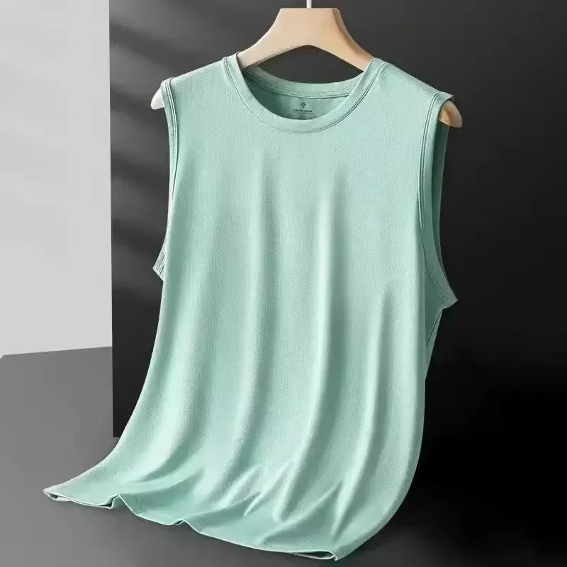 Men's Ice Silk Mesh Vest Lightweight Sports Summer Wear Sleeveless T-shirt Tank Top Casual Fashion Outerwear
