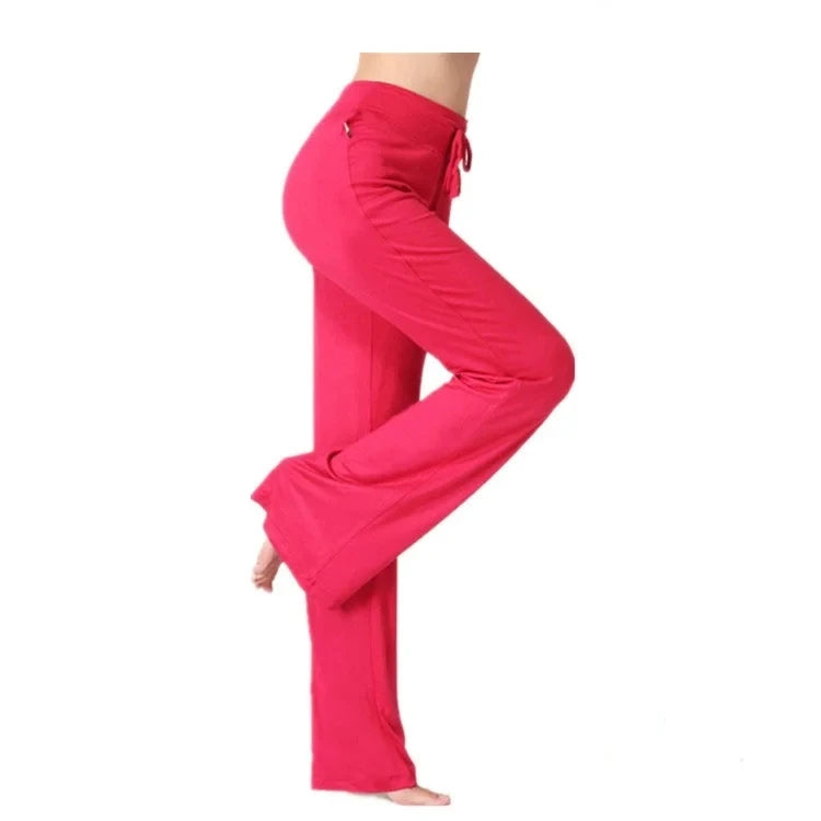 Activewear Women Wide Leg Pants Casual Cotton Yoga Pants With Pockets High Waist Drawstring Baggy Sweatpants Flare Leggings