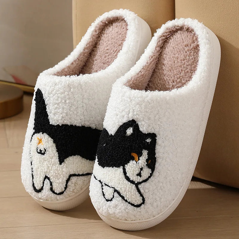 Cartoon Cute Cat Dachshund Dog Women Slippers Indoor Warm Comfort Lightweight Bedroom Concise Winter Cotton Shoes Men Slides