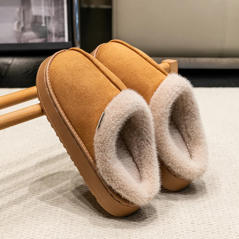 New Fluffy Men's Slippers Winter with Thick Sole for Indoor Anti-Slip and Warmth at Home with Fur Lining for Couples