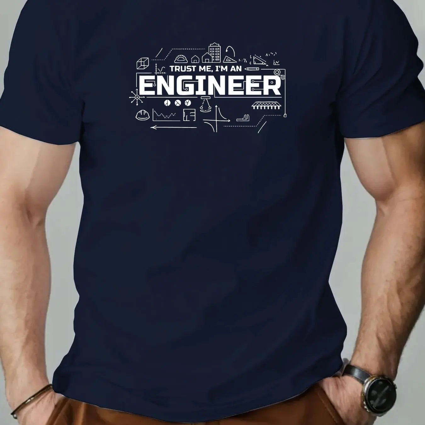 Men's summer 100% pure cotton fashionable casual sports loose fashion engineer pattern printed round neck short sleeved T-shirt