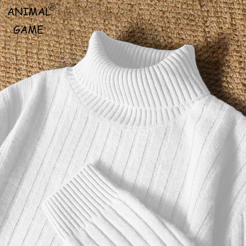 Animal Game Men's Long Turtleneck Stripes Sweater Casual Knitwear Pullover Sweaters Outdoor Warm Thick Heavyweight Cold Blouse