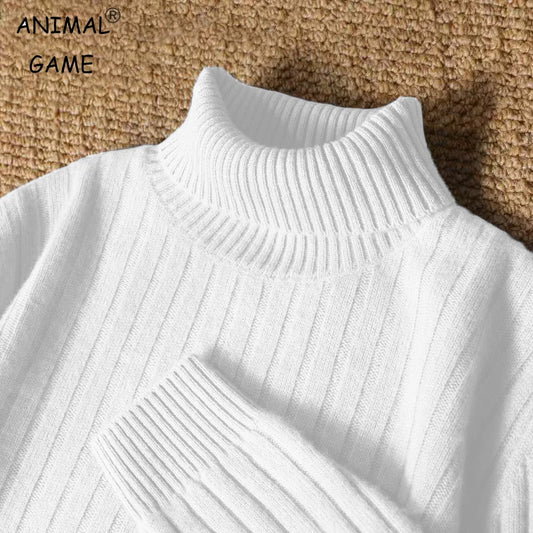 Animal Game Men's Long Turtleneck Stripes Sweater Casual Knitwear Pullover Sweaters Outdoor Warm Thick Heavyweight Cold Blouse