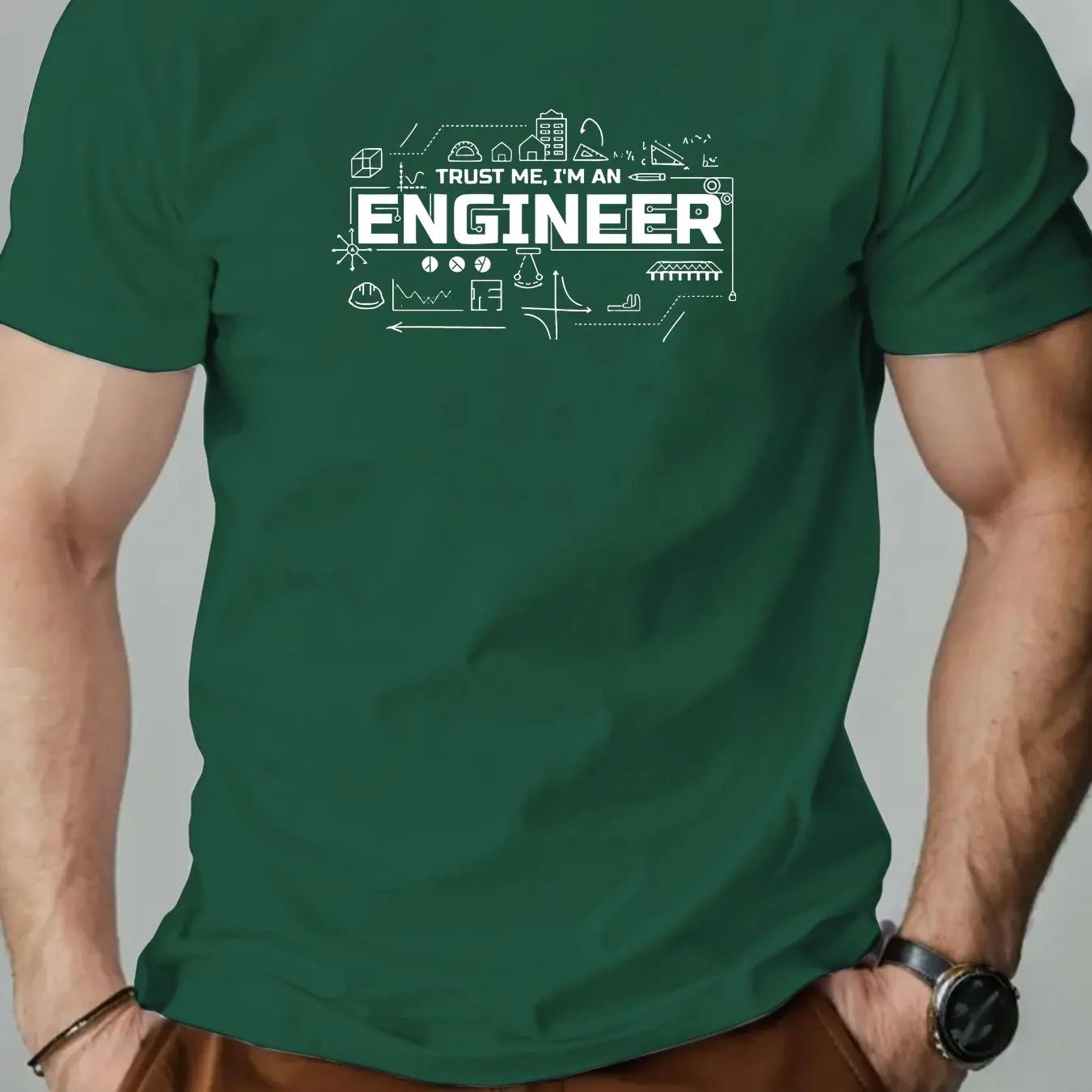 Men's summer 100% pure cotton fashionable casual sports loose fashion engineer pattern printed round neck short sleeved T-shirt