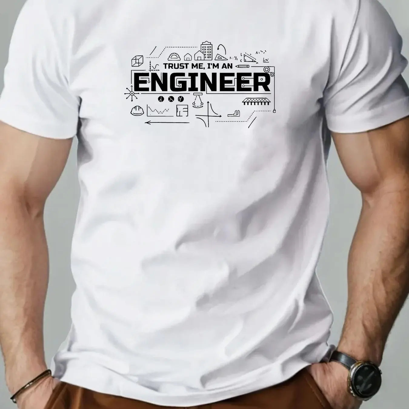 Men's summer 100% pure cotton fashionable casual sports loose fashion engineer pattern printed round neck short sleeved T-shirt