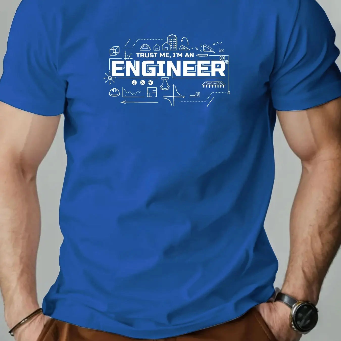 Men's summer 100% pure cotton fashionable casual sports loose fashion engineer pattern printed round neck short sleeved T-shirt