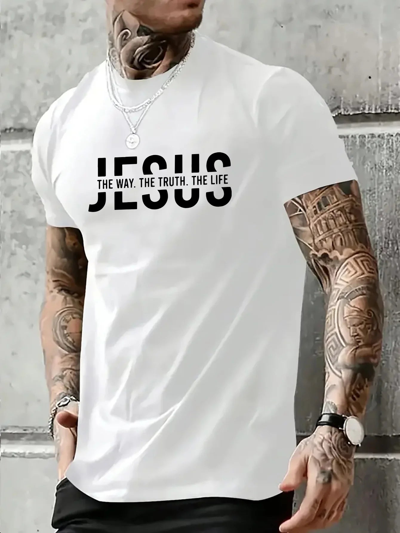 Summer men's 100% pure cotton casual loose fit Jesus Way truth life letter printed round neck short sleeved T-shirt top