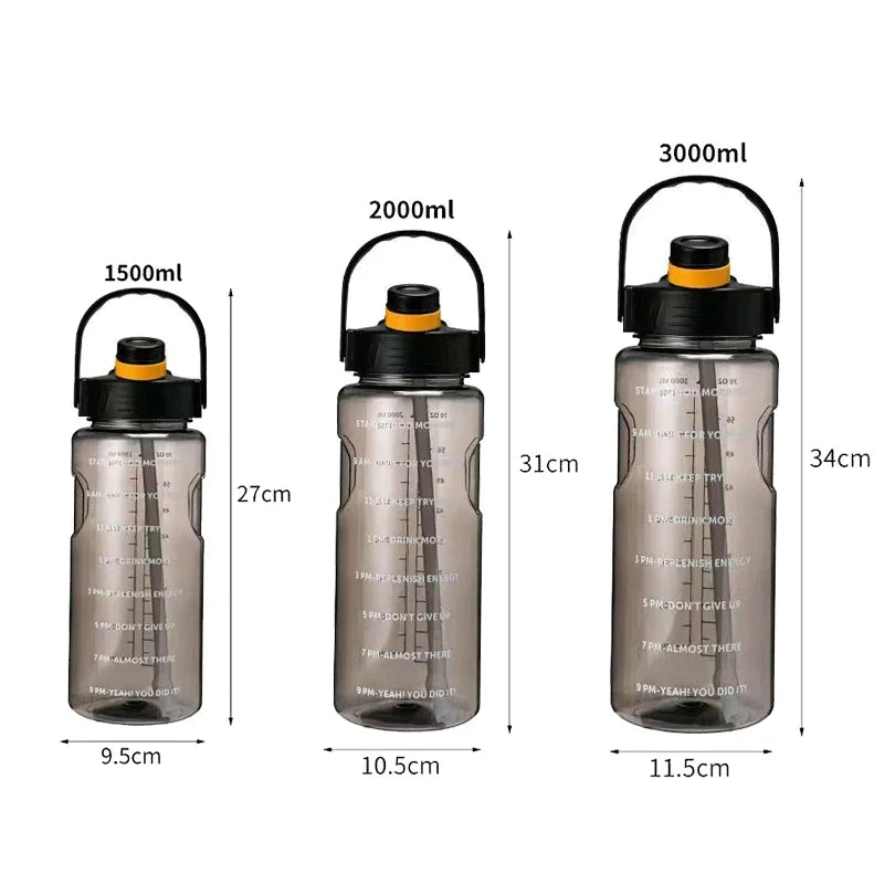 1.5 L/2L/3L Bottled Large Capacity Sports Water Cup Leak-proof With Time Marker And Straw Plastic For Home Outdoor Sports