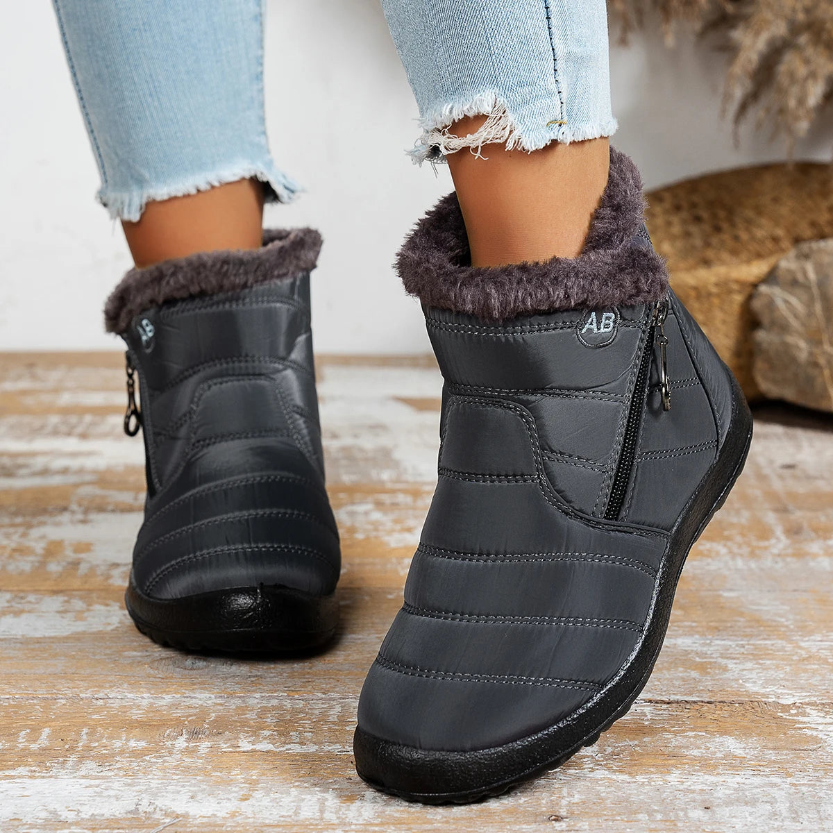 Women's casual sports shoes, mid-calf thick plush waterproof cotton boots, outer zipper cotton boots