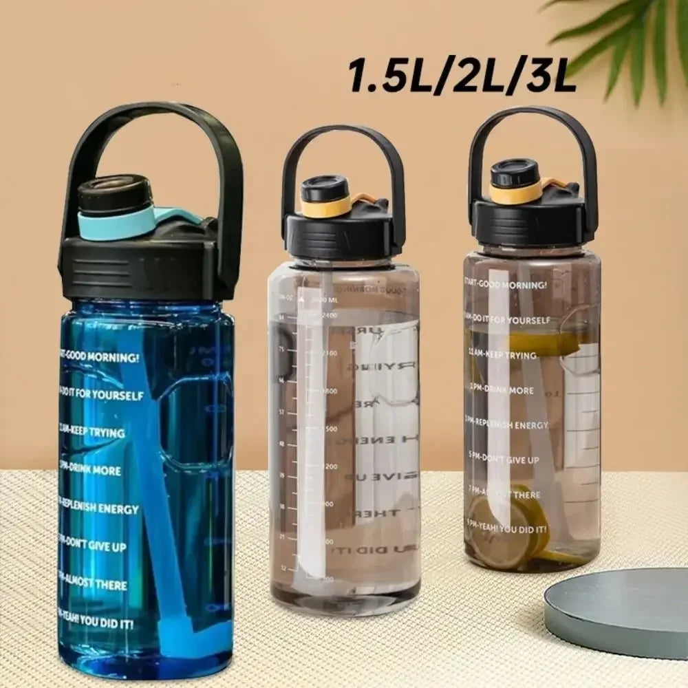 1.5 L/2L/3L Bottled Large Capacity Sports Water Cup Leak-proof With Time Marker And Straw Plastic For Home Outdoor Sports