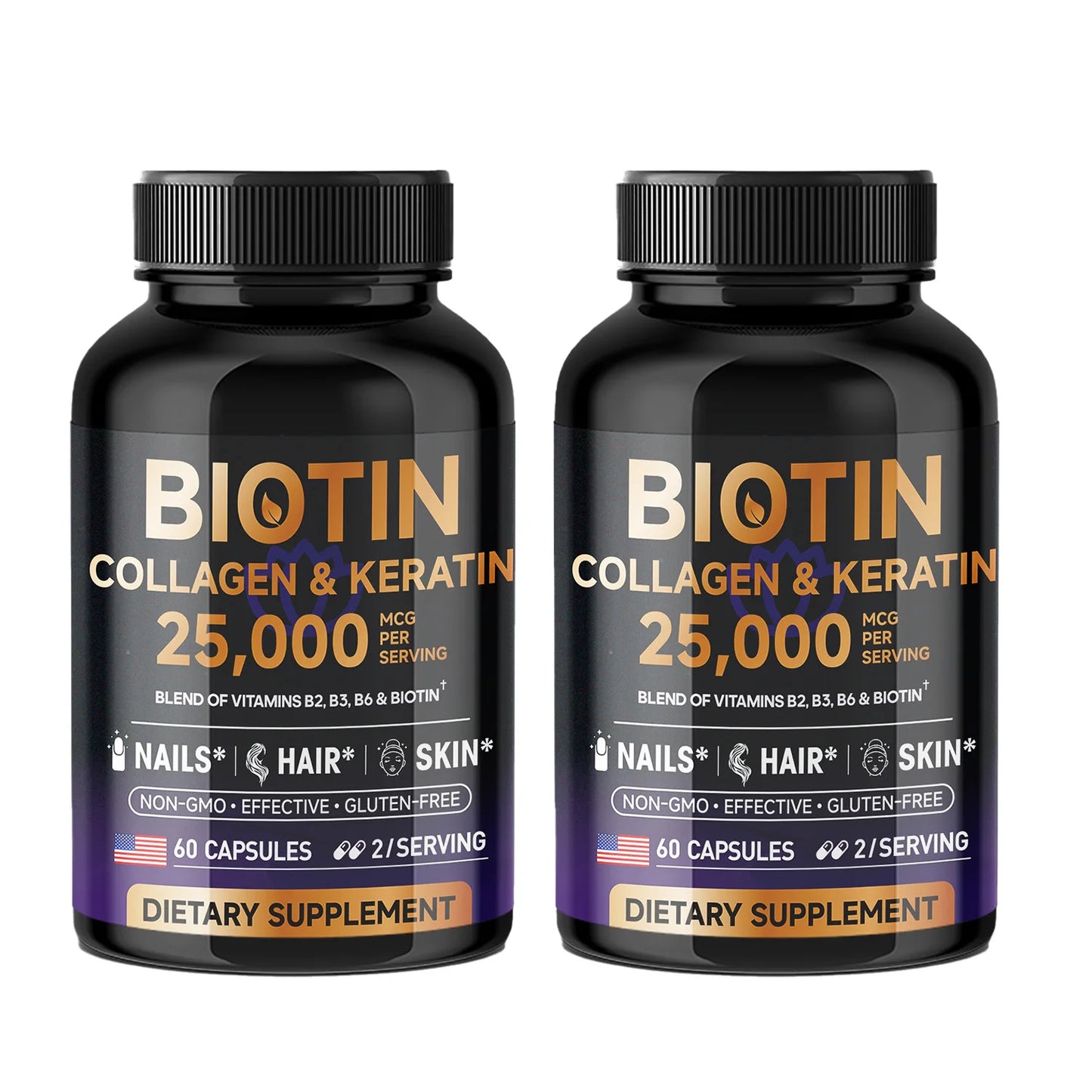 Biotin Collagen&Keratin 25000 mcg Vitamins B2, B3, B6 - Non-GMO Dietary Supplement for Hair Growth Support - USA Made - 60 caps