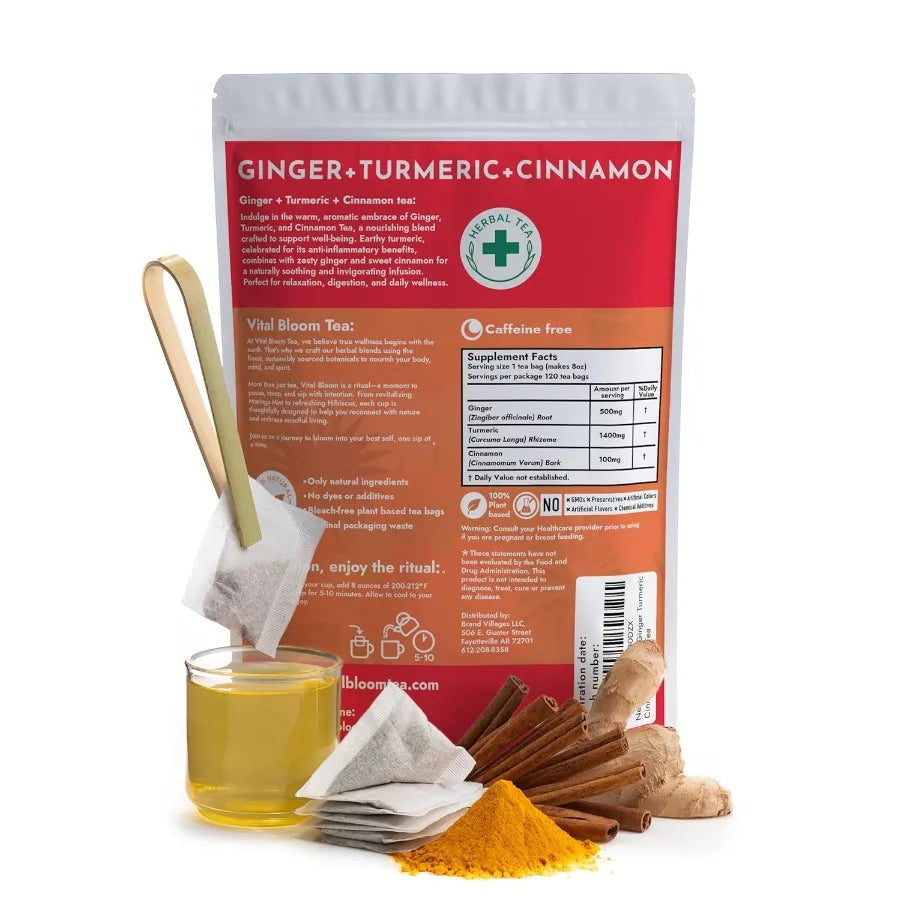 120 Tea Bags Ginger Turmeric Cinnamon Tea Bags Supports Immune Health Aids Digestion 100% Natural Ingredients Blended Herbal Te