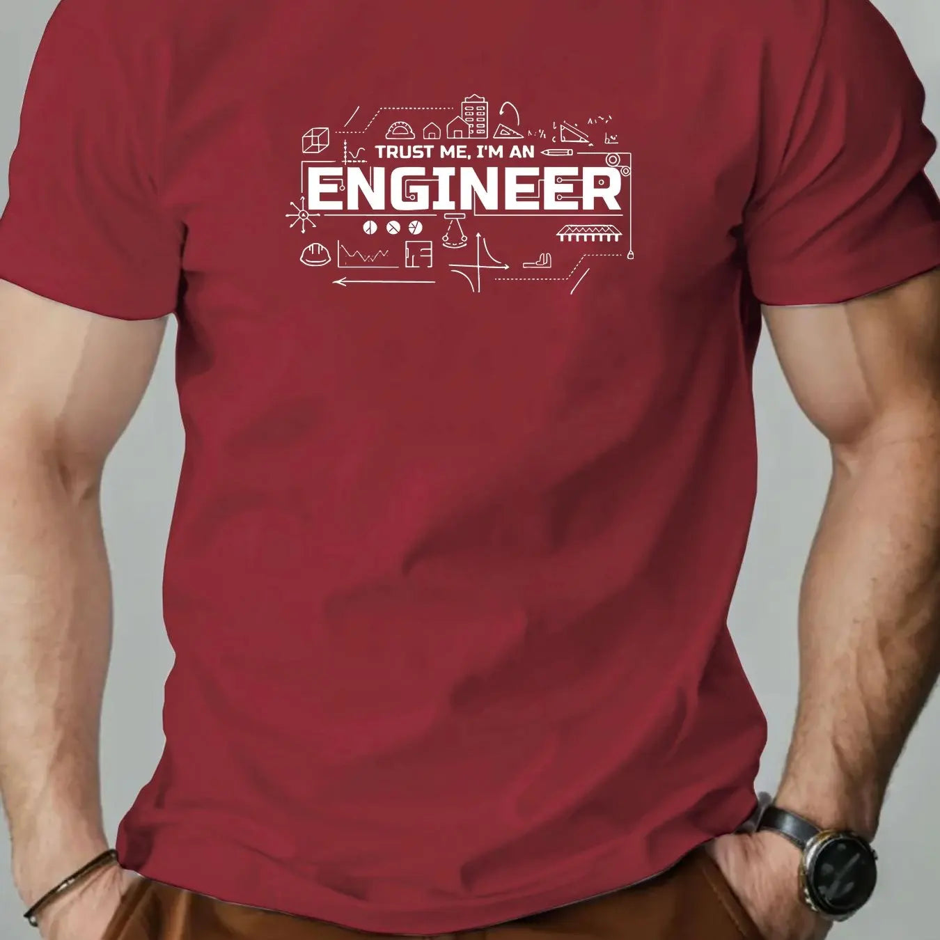 Men's summer 100% pure cotton fashionable casual sports loose fashion engineer pattern printed round neck short sleeved T-shirt