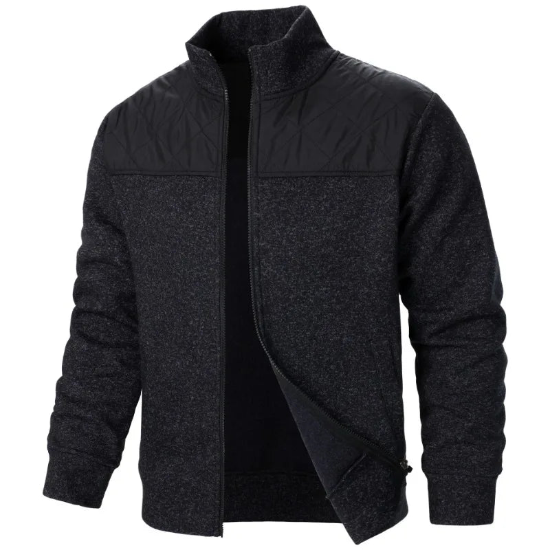 Men's Patchwork Sweatshirts Stand Collar Jacket Slim Fit Cardigan Streetwear Sportswear Casual Zip Up Coat Outdoor Tracksuit Men