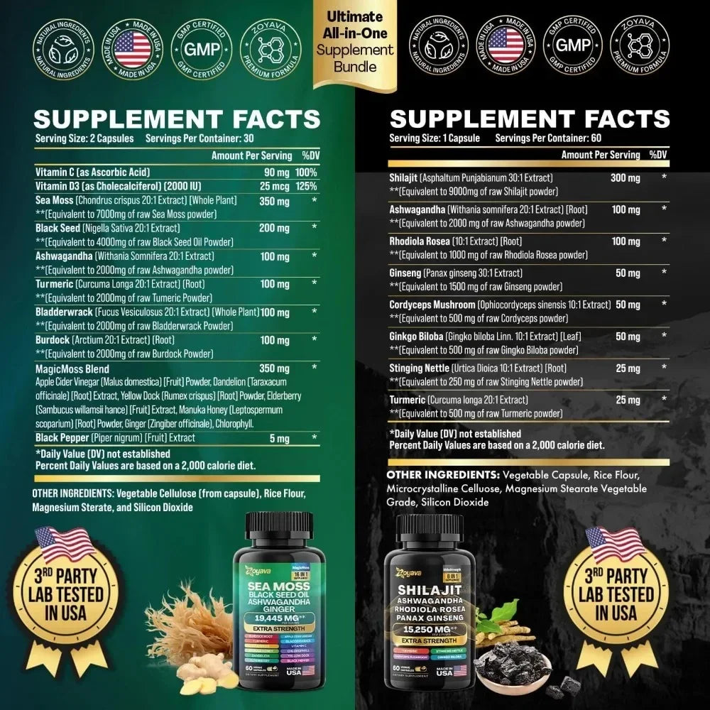 Seaweed 16-in-1, 19,445 Mg (60 Capsules) and Shilajit 8-in-1, 15,250 Mg (60 Capsules) Vitality Kit, 24 Ingredients