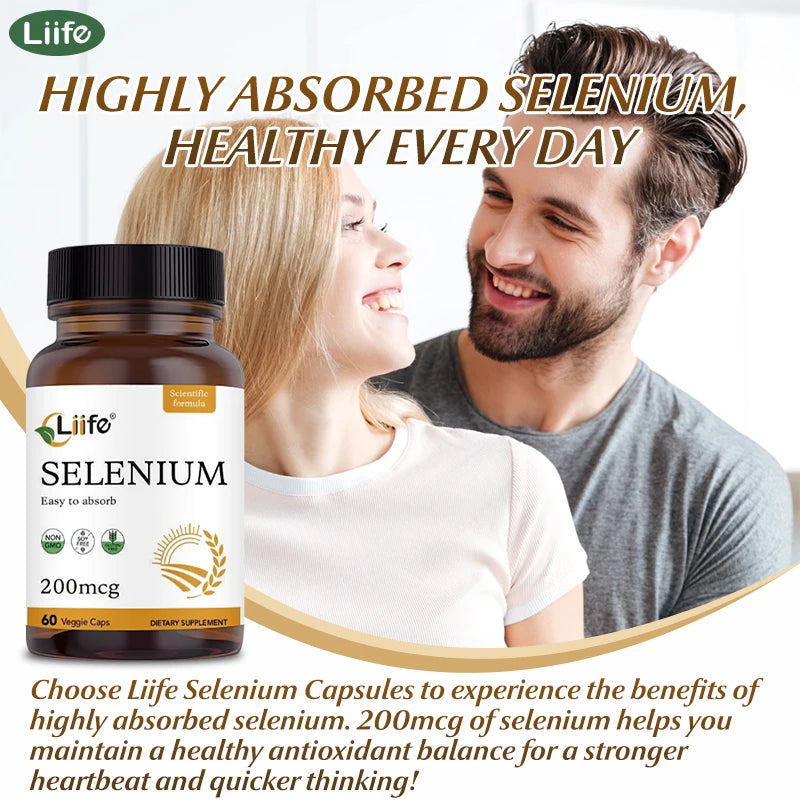 Liife Selenium 60 Caps - Antioxidant, Cell & Cognitive Support, Essential Trace Elements for Men & Women